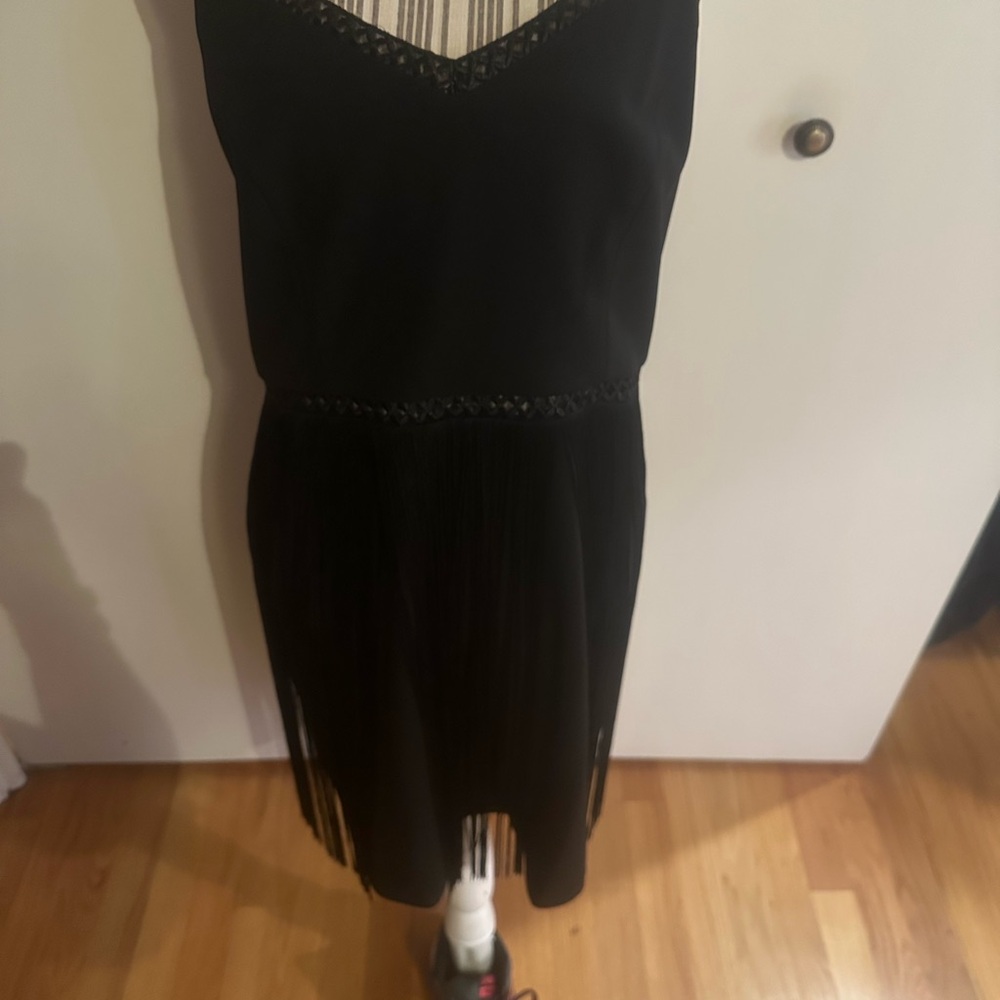 Aidan by Aidan Mattox Black Fringe Mini Dress